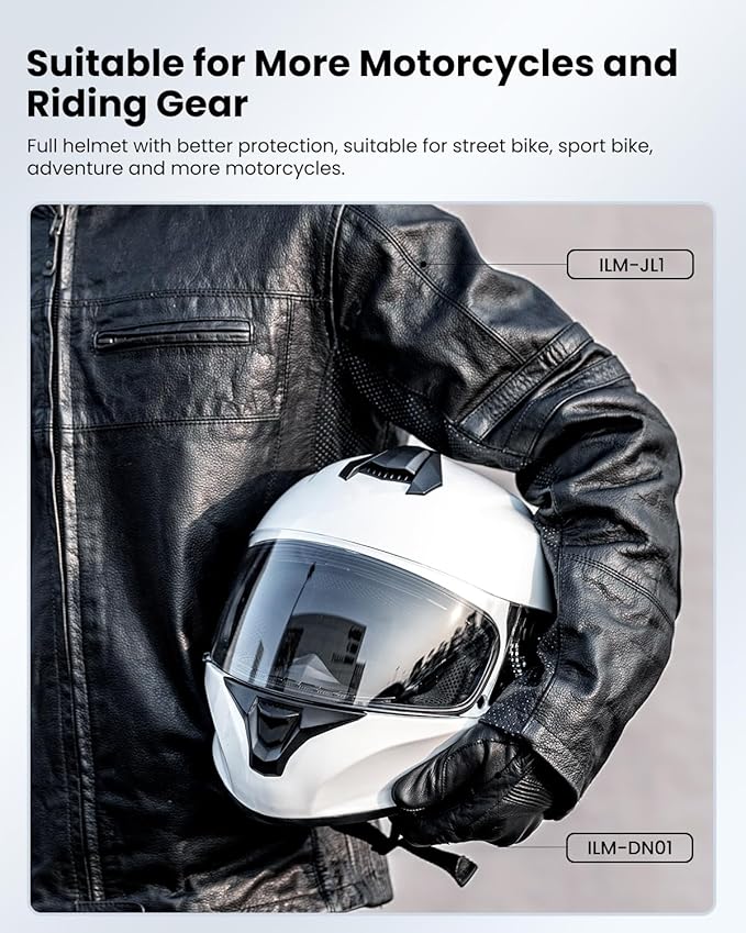 ILM Full Face Motorcycle Street Bike Helmet with Enlarged Air Vents, Free Replacement Visor for Men Women DOT Approved Model ST-06 (White, Small)