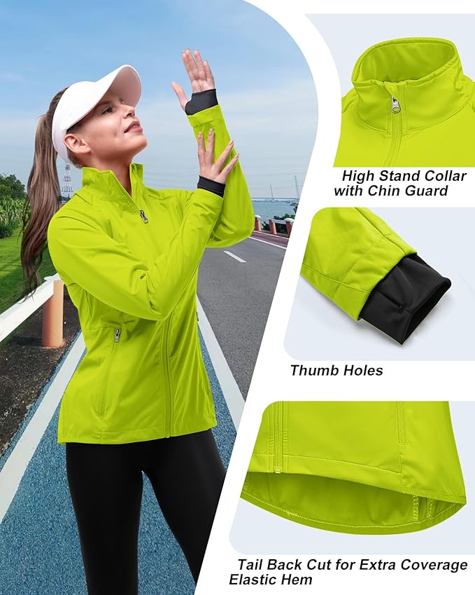 33,000ft Women's Zip Up Lightweight Athletic Workout Yoga Cycling Track Running Jacket Waterproof Windproof Reflective