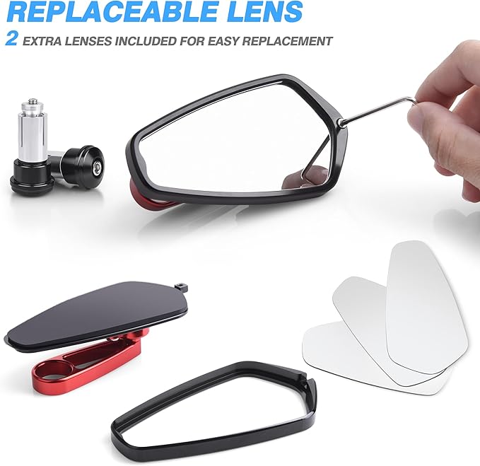 MICTUNING CNC Motorcycle Mirrors - 7/8" (22mm) Bar End Rear View Mirrors Compatible with Most Honda Grom, Yamaha, Kawasaki, Ducati, Suzuki and More - Red