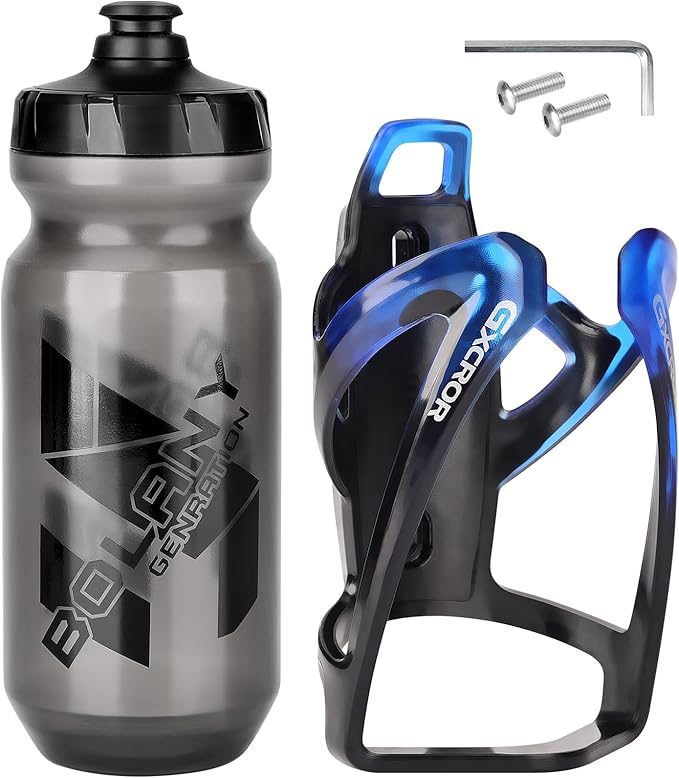 GXCROR Air Cage Bicycle Bottle Cage with Stealth Airtag Storage,Bike Water Bottle Holder,Water Bottle Holder for Bike,Durable,Bike Cup Holder for Most Bottle (BlackBlue&Bottle)