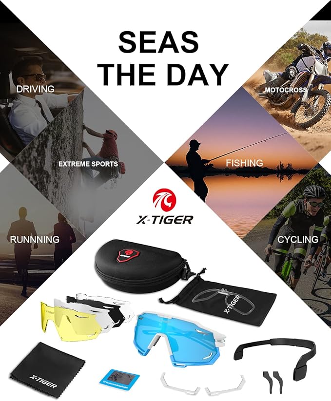 X-TIGER Polarized Cycling Glasses with 5 Interchangeable Lenses,MTB Biking Baseball Running Sports Sunglasses for Men Women