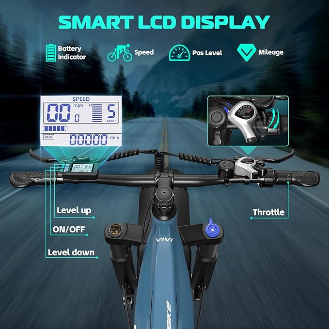 Vivi ACE01 Electric Bike for Adults,26" x 4.0 Fat Tire Ebike,1500W Peak Motor Torque Sensor Electric Mountain Bike,25MPH Electric Bicycle with 48V 15AH Battery,Hydraulic Brake,SGS Certified to UL2849