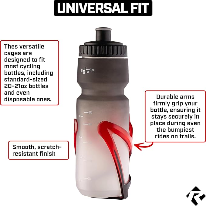 Revere Ultra-Light Bike Water Bottle Holder – Durable Bicycle Bottle Cage for Road, MTB, & Mountain Bikes – 2-Pack with Screws & Installation Tool – Premium Cycling Accessories (Red/Black)