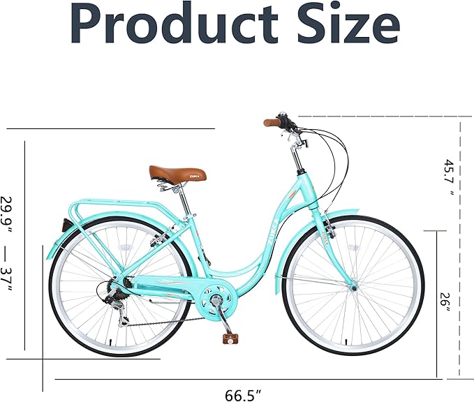 ZUKKA Beach Cruiser Bike for Women 24/26 Inch Ladies Bike 7 Speed Complete Cruiser Bikes with Dual V-Brake and Adjustable Seat, Adult City Bike for Women, Men, Multiple Colors