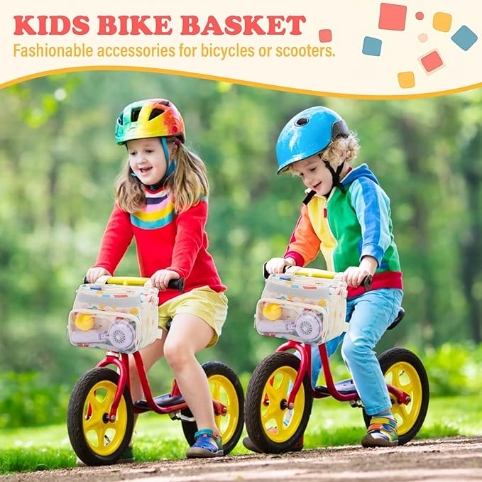Kids Bike Scooter Front Mount Bike Basket, Waterproof Bike Rack Basket Handlebar Bag, Kids Basket for Bicycle Accessories Fit Most Boys, Girls, Toddlers Bike or Scooter