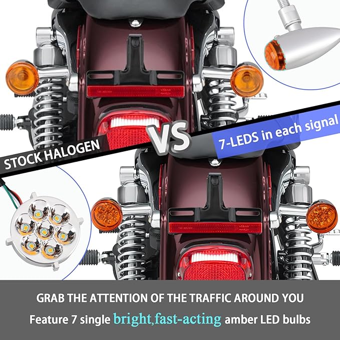 LED Rear Turn Signal Kit,Brake Light/Running Light/directional indicator for Harley Davidson XL883 XL1200 Sportster 1992-UP,Amber Light w/Red/Orange/Smoke Lens,Gloss Black Bullet-Style