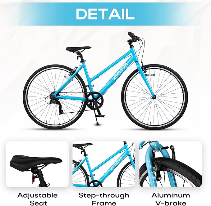 AVASTA Populus 700C Road Bike for Women with Kickstand, 15 17 Inch Lightweight Step Through Aluminum Alloy Frame, 7-Speed Drivetrain, Multiple Colors