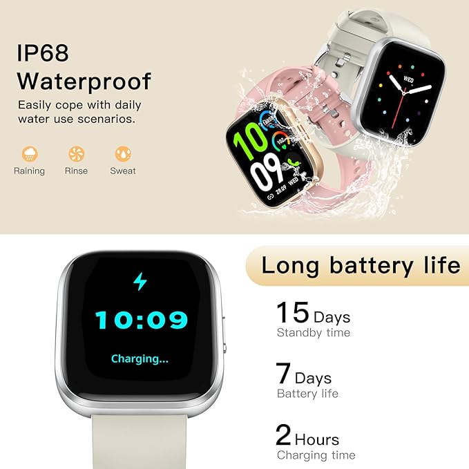 Smart Watches for Men Women Answer/Make Call, 1.85" Fitness Watch with 120+ Sports Modes, Heart Rate/SpO2/Sleep Tracker, Pedometer, IP68 Activity Tracker and SmartWatch for Android iOS (Silver, 1.85“)