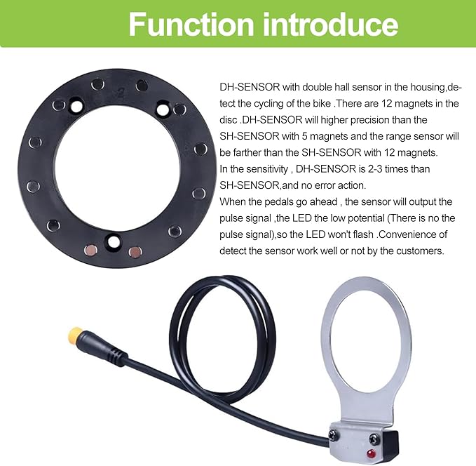 Electric Bike Pedal Assist System (PAS) with Speed Sensor and Dual Hall Sensors - Fast Assembly, 3-Pin Male Connector - E-Bike Conversion Cycling Accessories