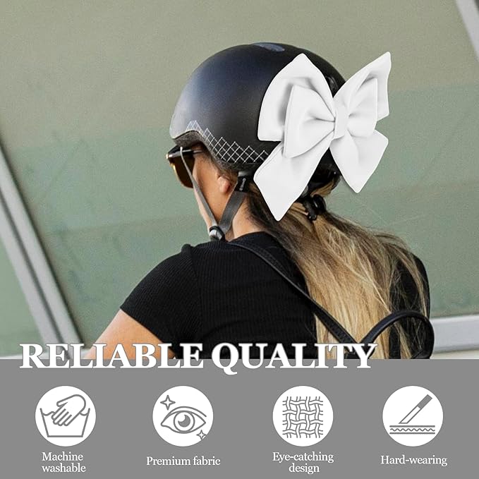 Bow Helmet Accessory, 8.07"x11.22" Stylish Motorcycle Helmet Bow Decoration for Women, Removable Cute Fashion Ribbon Bows Ornament for Motorcycle Scooter E-Bike Helmets (White)