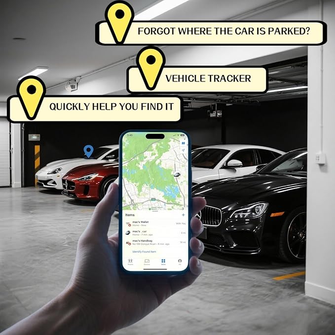 10 or 1 Year Long Life Battery GPS Tracker Item Finder, find car in Parking lot, no Subscription for Vehicles car ebike Truck Luggage School Bag Asset(10 Year, iPhone)
