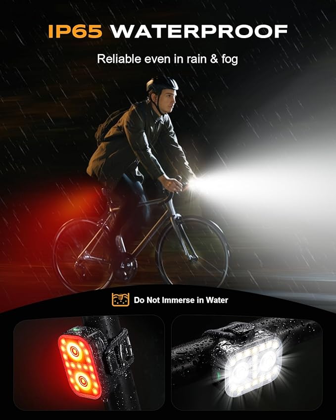 Bike Lights, Ultra-Slim & Lightweight Rechargeable Bicycle Lights Set, [5+6 Modes] Dual USB-C Bike Lights Front and Back, IP65 Waterproof Bicycle Lights for Night Riding Road Mountain Cycling