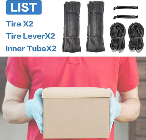 2 Pack 700x23C/25C/28C/35C/38C Bike Tires Plus Bike Inner Tubes Presta Valve 48mm or Schrader Valve 48mm Foldable Replacement Tires for Road Bicycle