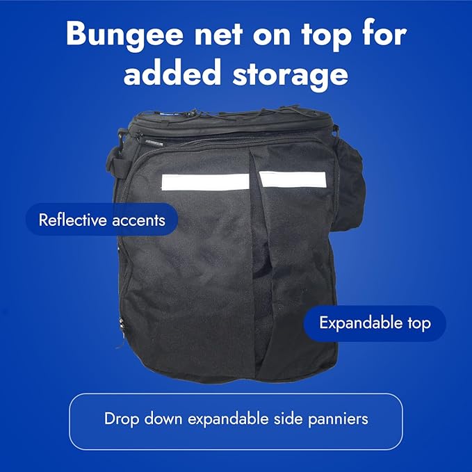 BiKase Big Daddy Expandable Rack Bag with Panniers, Ideal for E-bikes & Bicycles - Waterproof Rear Bike Trunk with Ice Compartment, Phone & Bottle Pockets, Reflective for Safety
