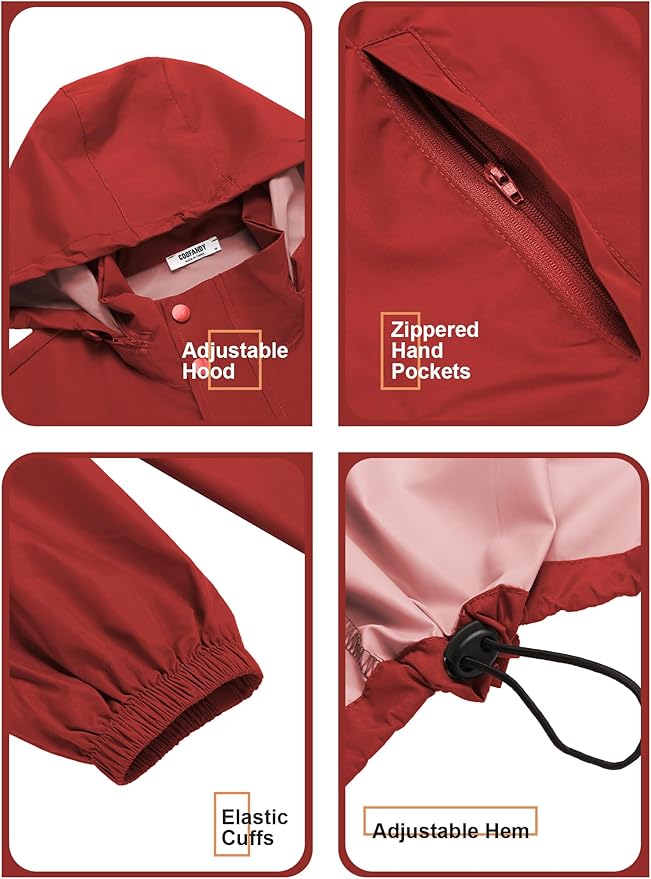 COOFANDY Men's Rain Jacket Waterproof Packable Raincoat Lightweight Rain Shell Hood Travel Golf Hiking Cycling Zip Pockets