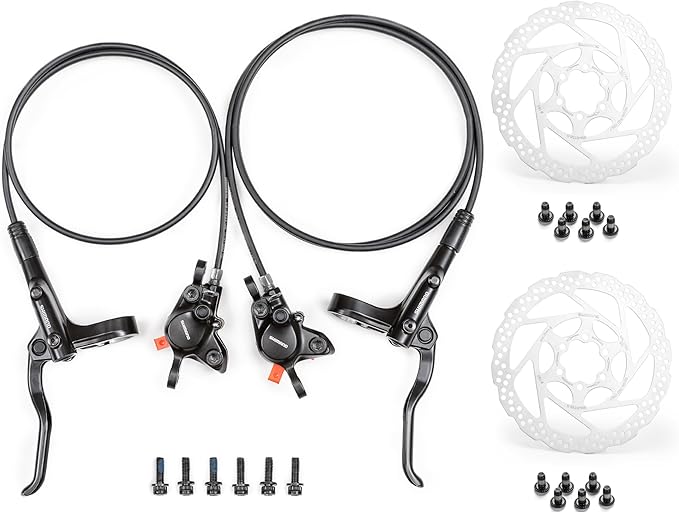 MT200 Hydraulic Brakes with SM-RT56 160/180mm Rotors, Left Front 800mm Right Rear 1500mm Hydraulic Brakes Aluminum Alloy Levers with Calipers Bike Disc Brakes