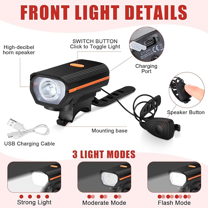 Hanaive 4 Sets Bright LED Bike Light Set USB Rechargeable Bicycle Front Headlight Back Taillight Waterproof Bicycle Light Cycling Accessories for Men Women Night Road Mountain Riding
