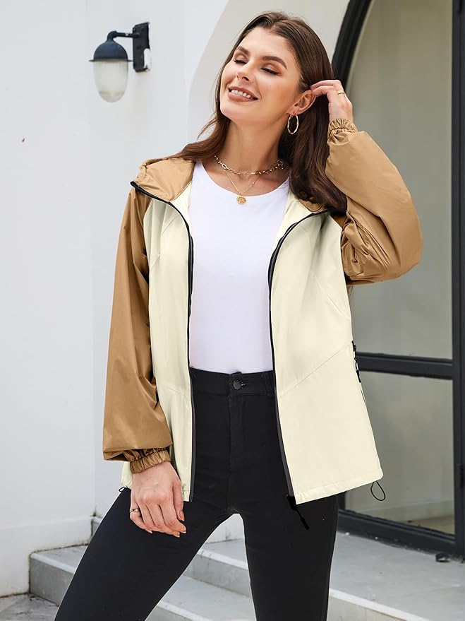 PITINAN Lightweight Rain Jacket Women Packable Wind Breaker Light Rain Jacket Women Waterproof Travel Raincoat S-XXL