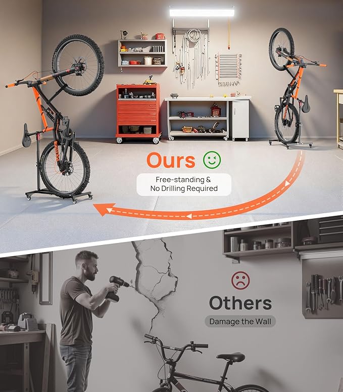 Housolution Vertical Bike Stand with Wheels up to 29", [2 Pack] Adjustable Height, No Drilling holds up to 80lbs, Freestanding Bicycle Rack for Garage & Apartment, Bike Stand Floor for MTB/Road Bikes