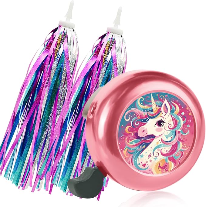 Kids Bike Bell with 2 Pcs Bike Streamers for Girls, Cute Children's Bicycle Accessories