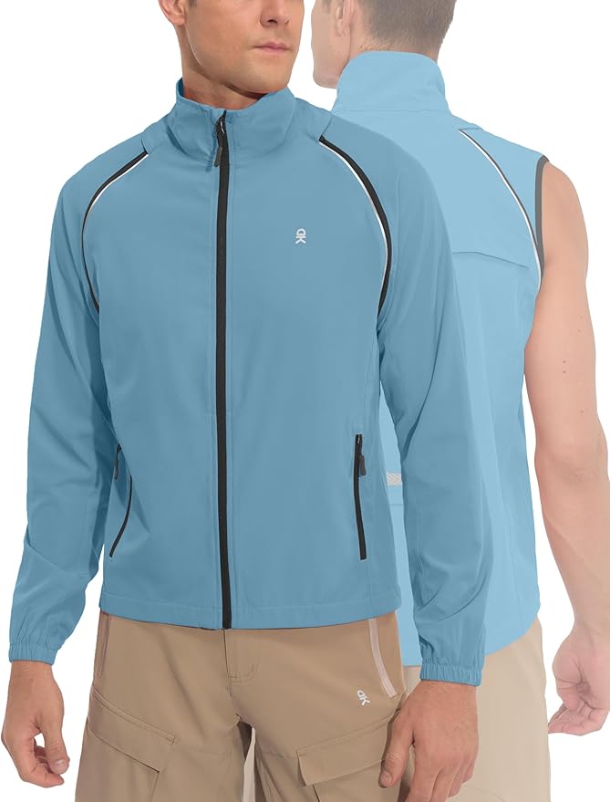 Little Donkey Andy Men's Quick-dry Running Jacket, Convertible UPF 50+ Cycling Jacket Windbreaker with Removable Sleeves
