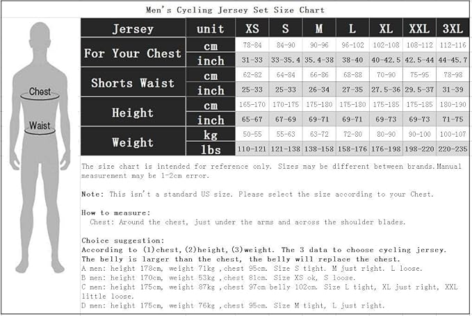 Men Cycling Jersey Set Cycle Short Sleeve Shirt and 3D Cushion Shorts Padded Suit Biking Top