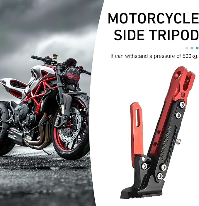 Universal Motorcycle Kickstand, 6 Level Heavy Duty Adjustable CNC Aluminum Alloy Side Stand Foot, Replacement Support Stand for Motorbike, Scooter, Dirt Pit Bike (Red)