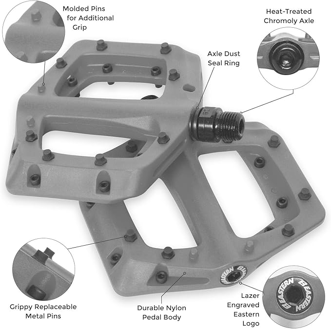 Eastern Nylon Linx Pedals 9/16 - Lightweight, High-Grip MTB & BMX Pedals with Removable Metal Pins, Chromoly Axle for BMX, MTB, Road & Kids Bikes - Multiple Colors
