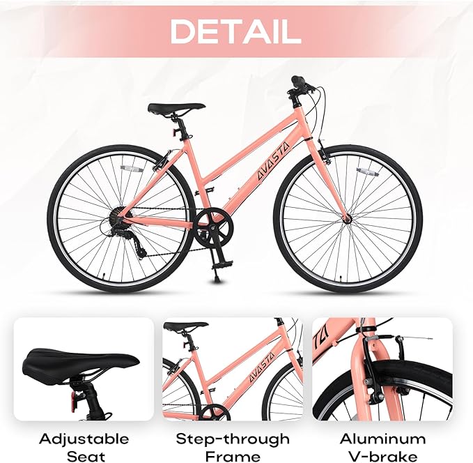 AVASTA Populus 700C Road Bike for Women with Kickstand, 15 17 Inch Lightweight Step Through Aluminum Alloy Frame, 7-Speed Drivetrain, Multiple Colors