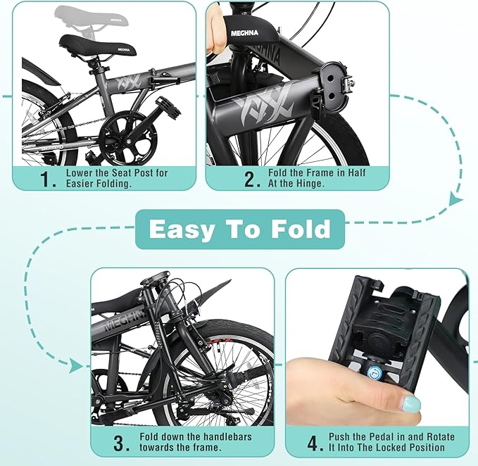 20 inch Folding Bike 6 Speed V Brake City Commuter Bicycle with Basket Mudguard for Men Women Daily Commuting