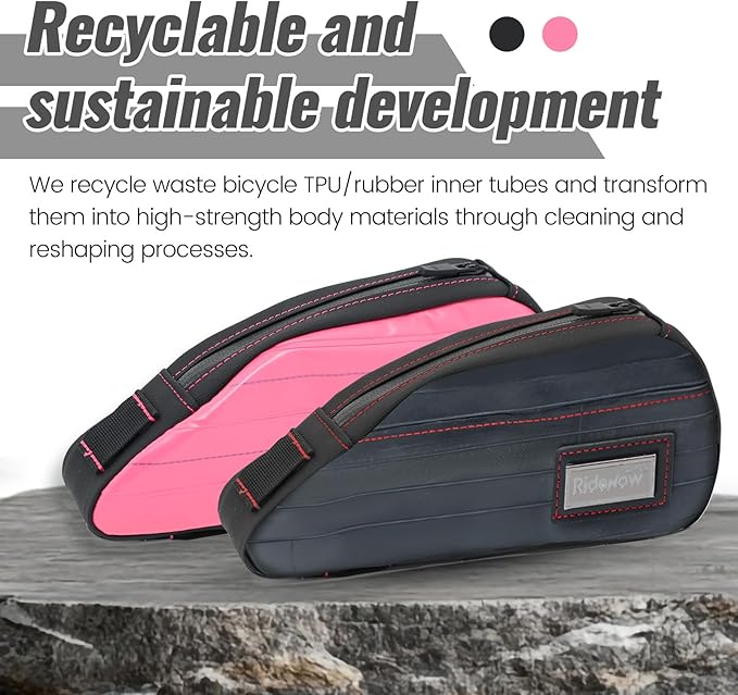 RideRow Compact Bike Top Tube Bag – Waterproof Bicycle Frame Pouch, Fits Up to 6.1" Phone, Narrow No-Rub Design, Secure 3-Point Mount, Cycling Storage for Mountain & Road Bike (Black)
