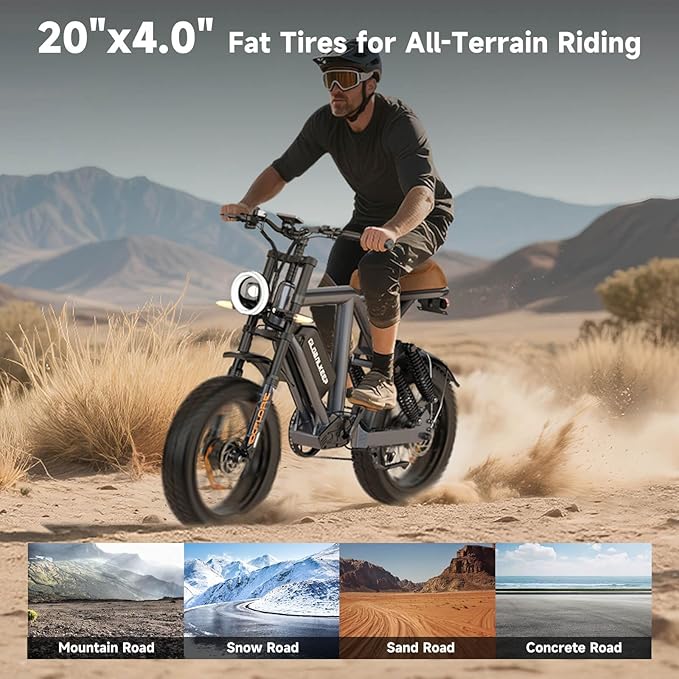 Electric Bike for Adults - 16/20 Inch Fat Tire Ebike, 750W/Peak 1500W Motor Ebike, 48V15.6AH Detachable Battery, 4 Riding Modes Electric Dirt Bike