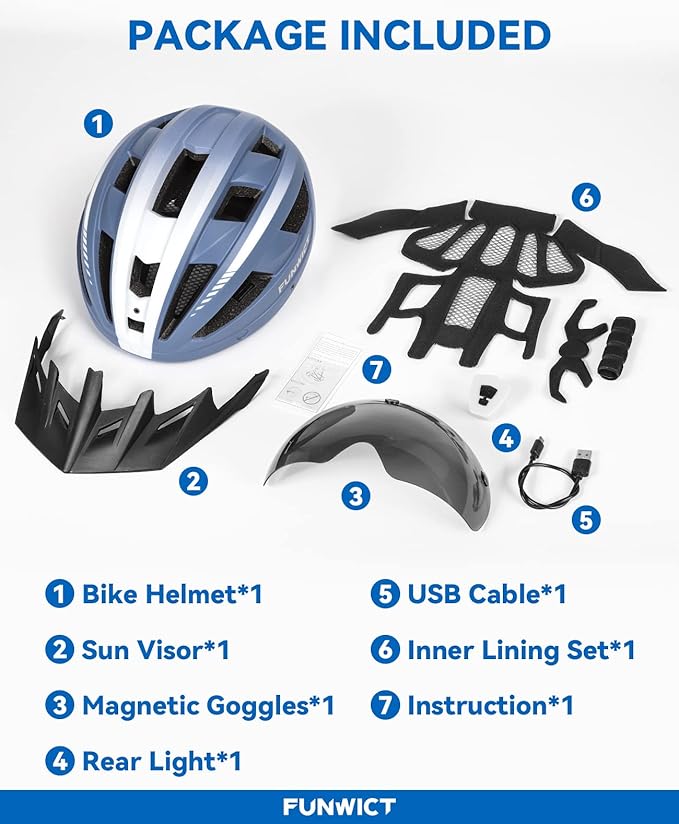 Adult Bike Helmet with Visor and Goggles for Men Women Mountain Road Bicycle Helmet Rechargeable Rear Light Cycling Helmet