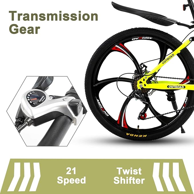 26 ich Folding Mountain Bike, 21 Speed High Carbon Steel Mountain Bike for Adults with 26 Inches Durable Tires, Front Suspension Folding Bicycle for Women and Man | 26 ich, High Carbon Steel, Durable Tires, Front Suspension, Folding Bicycle