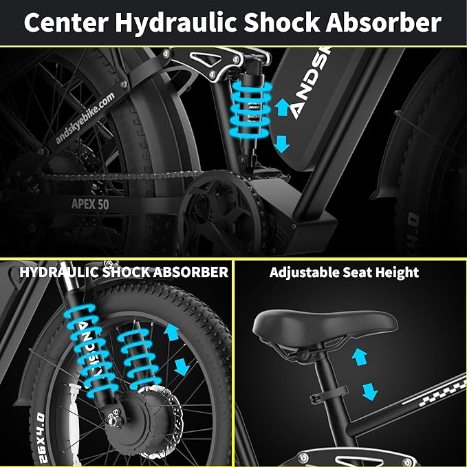 Apex 50 Electric Bike Dual Motor for Adults (CA Immediate-De'livery) 52V 25AH/48V 25AH, 26" Fat Tires Full Suspension 35MPH/100Mile, Hydraulic Brake