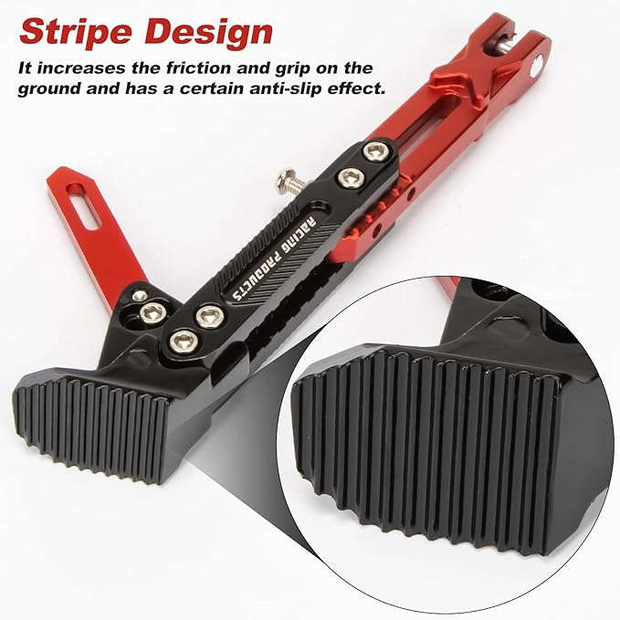 Universal Motorcycle Side Stand - PSLER Adjustable Aluminum Alloy Short Motorcycle Kickstand for Electric Scooter Motorbike Mini Pit Dirt Bike, Red