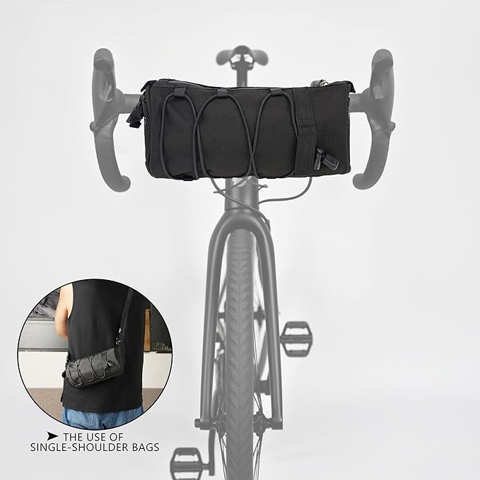Simple Bar Bag for Adults – Waterproof Bike Front Bag with Side Pockets & Elastic Band, Cycling Handlebar Bag for Road, MTB & Commuter Bikes (Black)