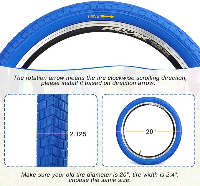 12/16/20x2.125 Bike Tires 1/2 Pack 12/16/20 Inch Kids Folding Replacement Tire/Tube Suitable for Tires 12/20x2.1 12/16/20x2. 125 12/20x2.25, Multiple Colors