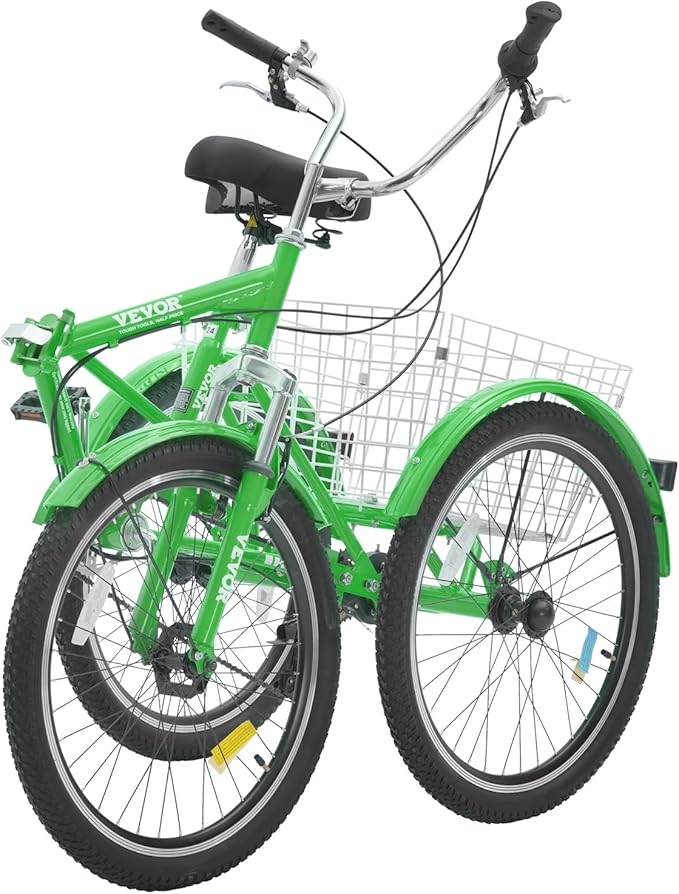 VEVOR Folding Adult Tricycle,Adult Folding Trikes, 3 Wheel Cruiser Bike with Large Basket & Adjustable Seat, Shopping Picnic Foldable Tricycles for Women, Men, Seniors