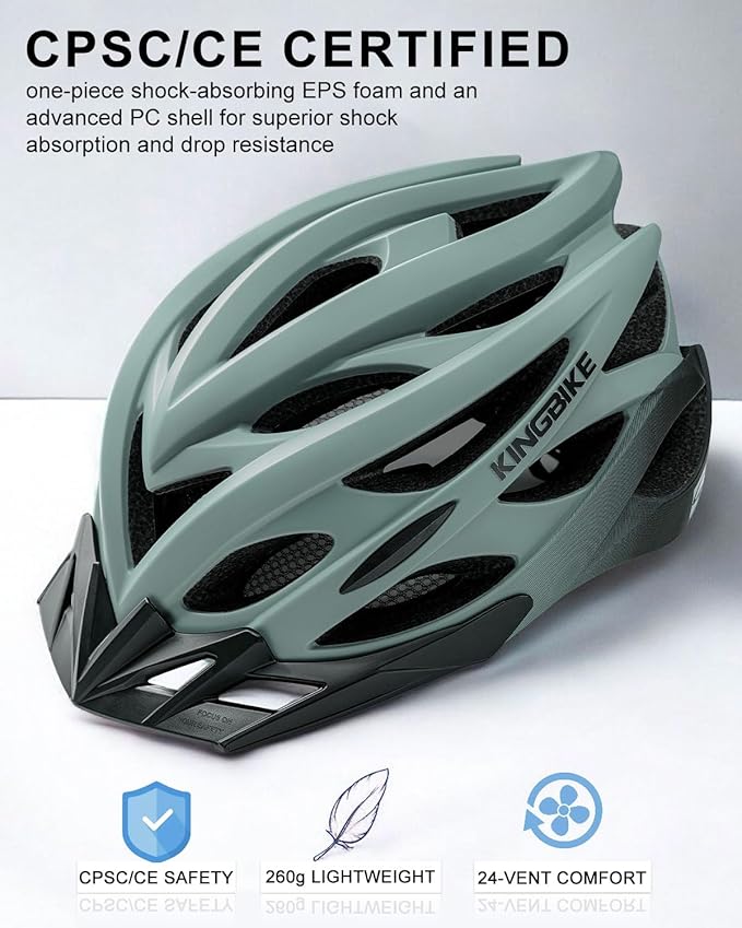 KINGBIKE Bike Helmet for Adult Men Women Youth Road Commute Mountain Cycling Helmets with USB Rechargeable Light Replaceable Padding and Visors Lightweight 20.4-23.6in