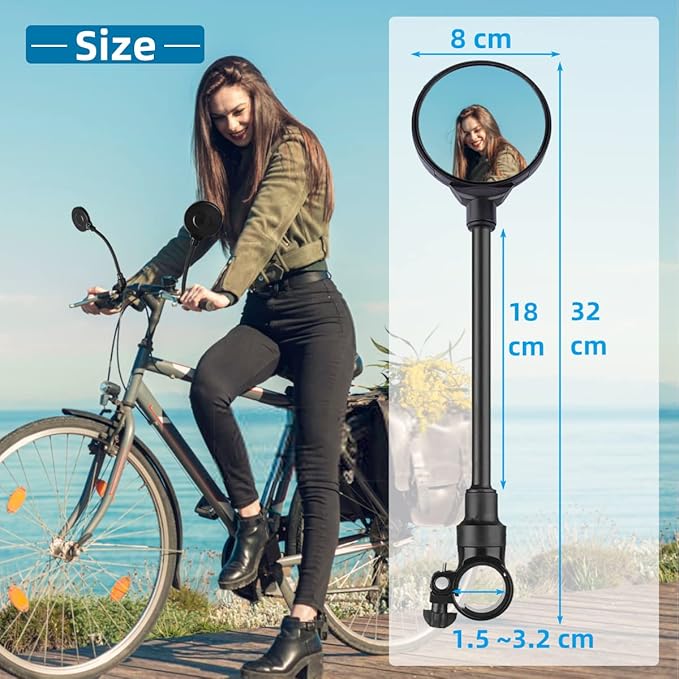 2 Pack Bike Mirror,Adjustable Rotatable Rear View Glass Convex Mirror Bicycle Mirrors,Handlebar Rear View Mirrors for Mountain Road Bike Bicycle Electric Motorcycle