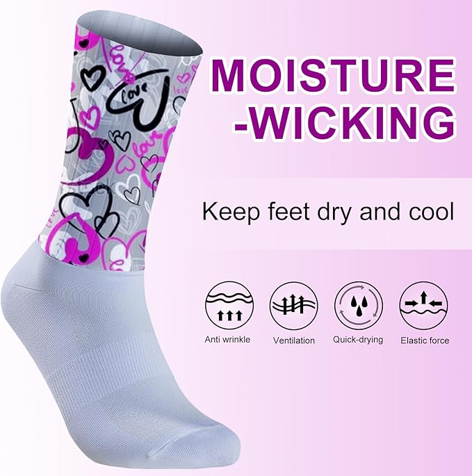 Cycling Socks Athletic Crew Socks Breathable Cushioned Compression Running Hiking Socks For Mens Womens