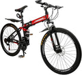 Bruce & Shark 26" Folding Mountain Bike for Men, 21 Speeds Full Suspension Commuter Bicycle, High Carbon Steel & Disc Brakes, Portable City Outdoor Bike for Adult Youth Teen