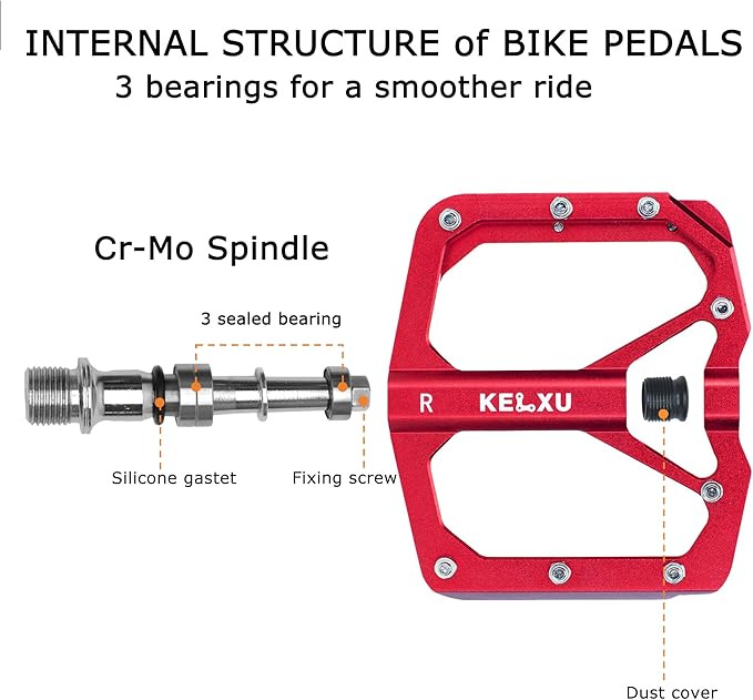 Mountain Bike Pedals 9/16", 3 Sealed Bearings Non-Slip Bicycle Pedals Aluminum CNC Machined Wide Flat Pedals for Road Bike MTB