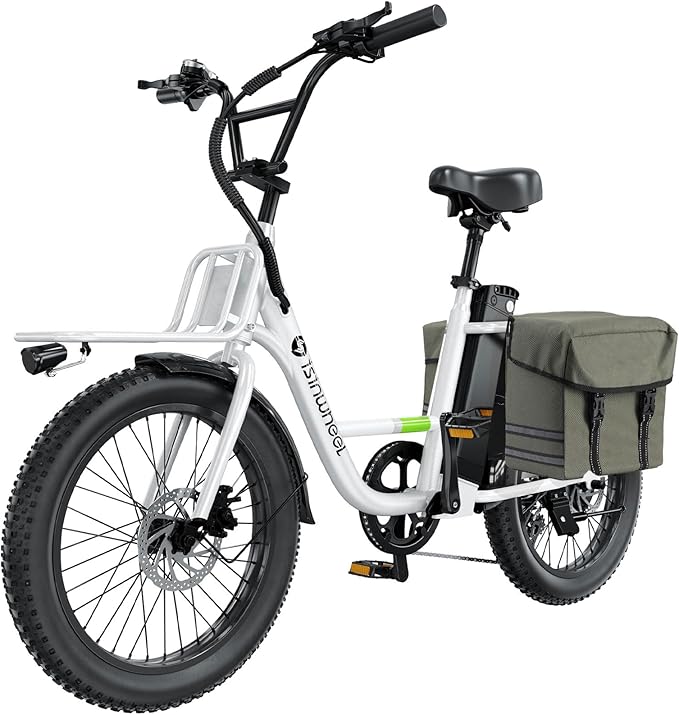 isinwheel U7 E Bike for Adults Electric Bike with Dual Cargo Rack, 48V 1000W Peak Ebikes for Adults, 7 Speed Gear, 20mph Step Thru Cruiser Electric Bicycles, 20" × 3“ Fat Tire Ebike