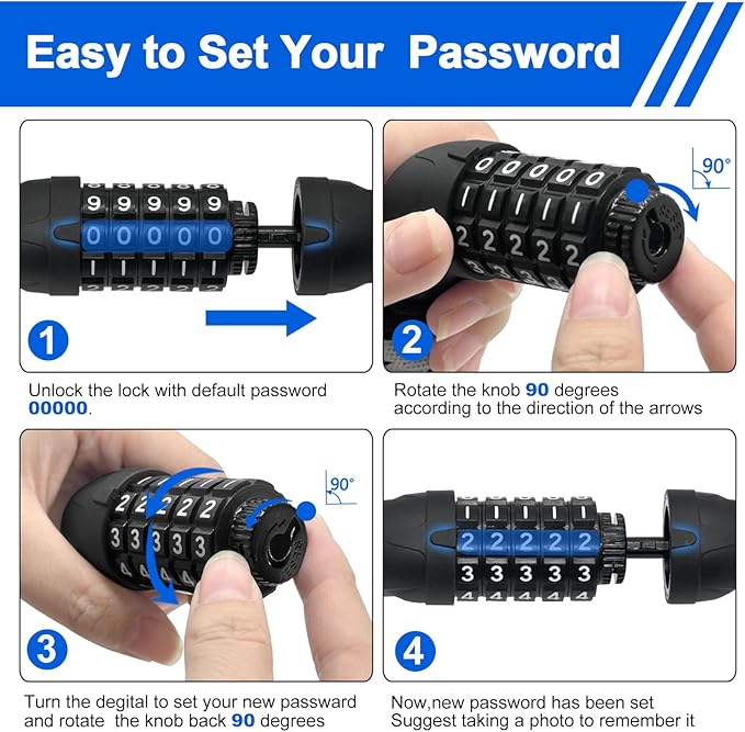 NDakter Bike Lock, 5 Digit Combination Heavy Duty Anti Theft Bicycle Chain Lock, 2.62/3.2/4.27/5/6Ft Long, High Security Resettable, Suitable for Bike, Scooter, Door, Gate, Fence-4/6mm Thick