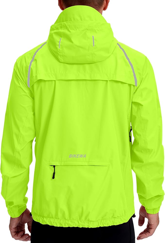 Bikewa Men's Cycling Rain Jackets Waterproof Running Bike Windbreaker Lightweight Packable Hooded Jacket