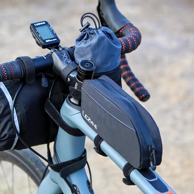 LEZYNE Energy Caddy Bicycle Frame Storage Bag - Water-Resistant Bike Top Tube Organizer with Zipper Closure, 3-Point Attachment
