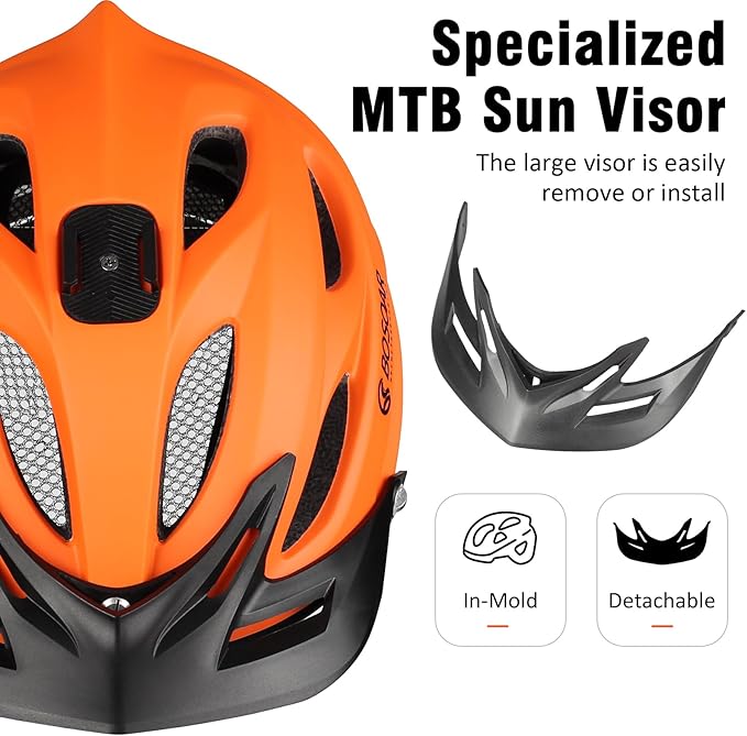 Mountain Bike Helmet,Adult Cycling Helmet with Camera Mount and Detachable Visor for Men Women Youth,Suggested Fit 55-61 Cm
