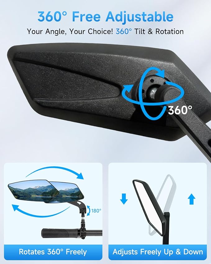 Bike Mirror, Handlebar Bicycle Mirrors, Scratch Resistant HD Glass Lens, 360° Rotatable & Foldable Safe Rearview Bicycle Mirrors, Bike Rear View Mirror for Scooter, Ebike, Bike Accessory(1 Pair)